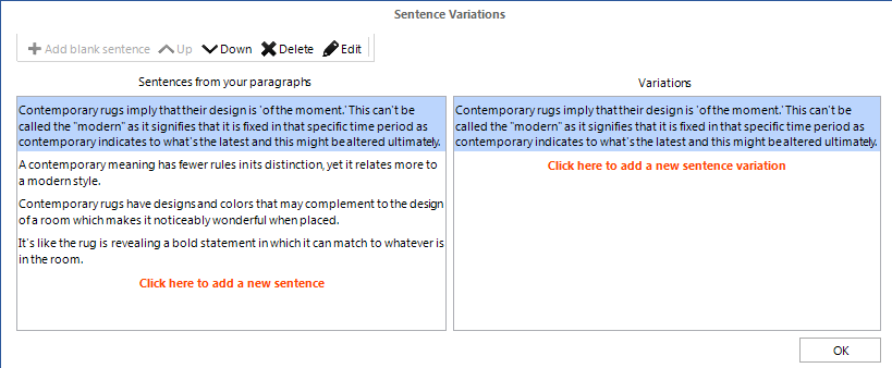 sentence variations