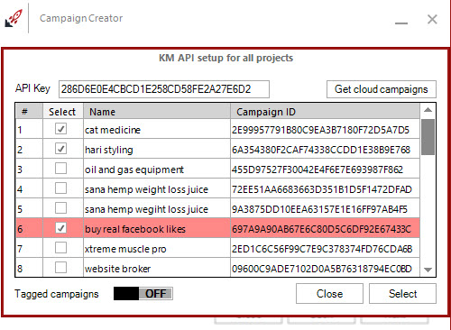 km api settings